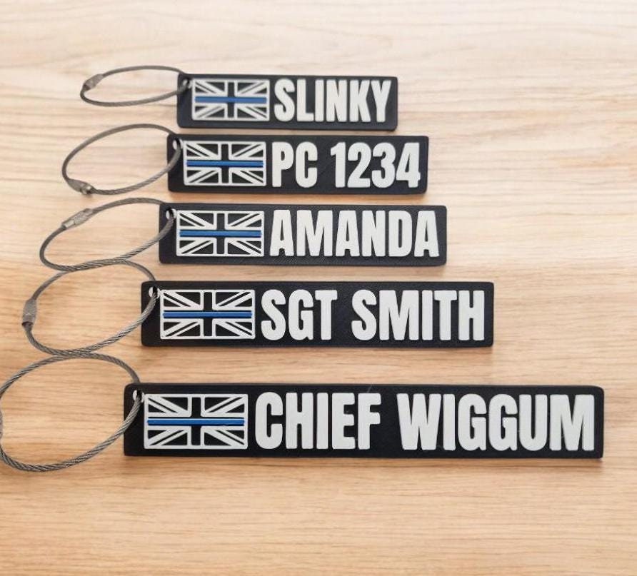 Personalised UK Police Keychain – Union Jack with Thin Blue Line - Customised Police Present, Unique Gift for Metropolitan Police, PCSO