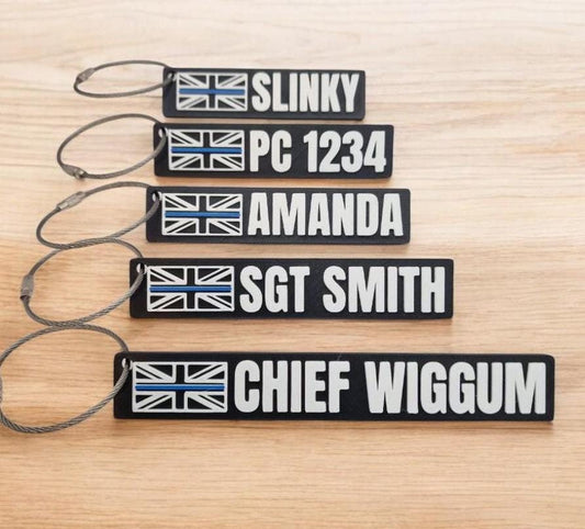 Personalised UK Police Keychain – Union Jack with Thin Blue Line - Customised Police Present, Unique Gift for Metropolitan Police, PCSO